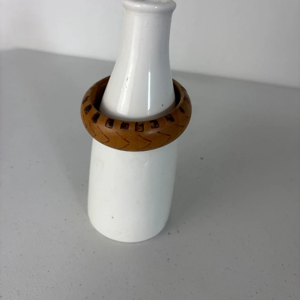 Vtg Wood Bangle Bracelet Boho Indie Festival Earthy Handmade India Women 7.5" - Picture 2 of 8